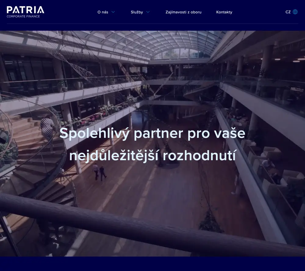 Realizace webu Patria Corporate Finance