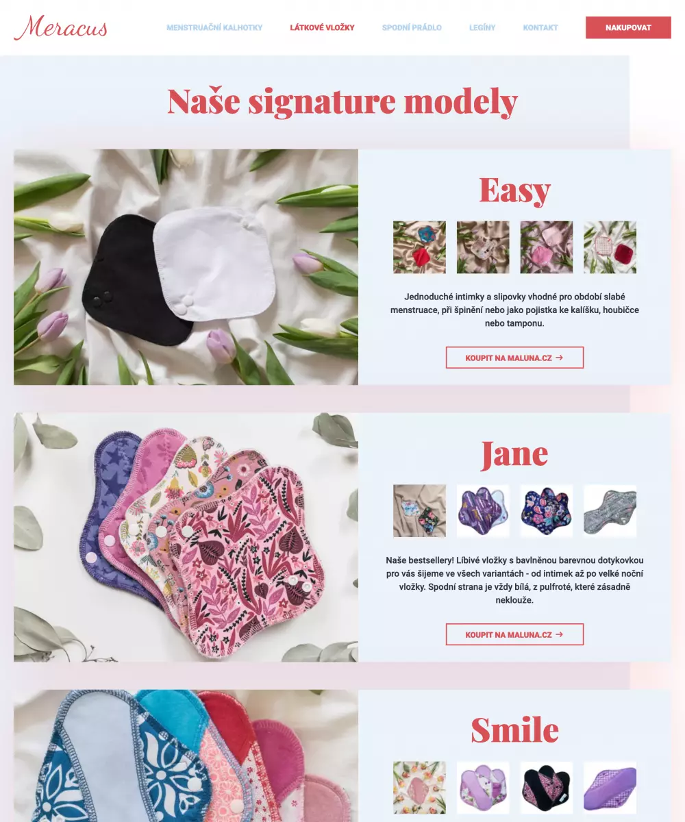 Realizace webu Vybrané produkty